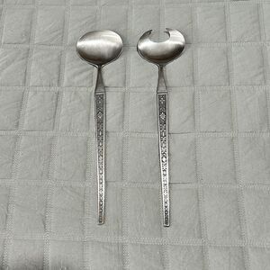 Vintage MCM Salad Serving Spoons Japan Solid Stainless Steel Utensils Set 11”